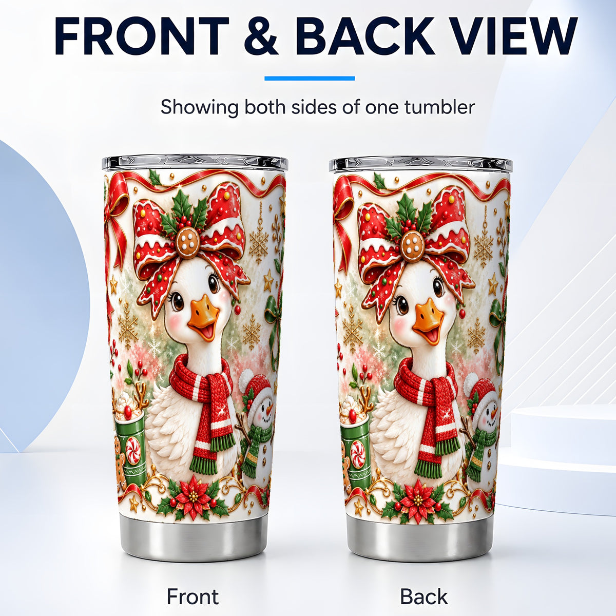 #pl[20oz|Steel] Gingerbread Bow Goose Tumbler 20oz, Christmas Stainless Steel Travel Cup