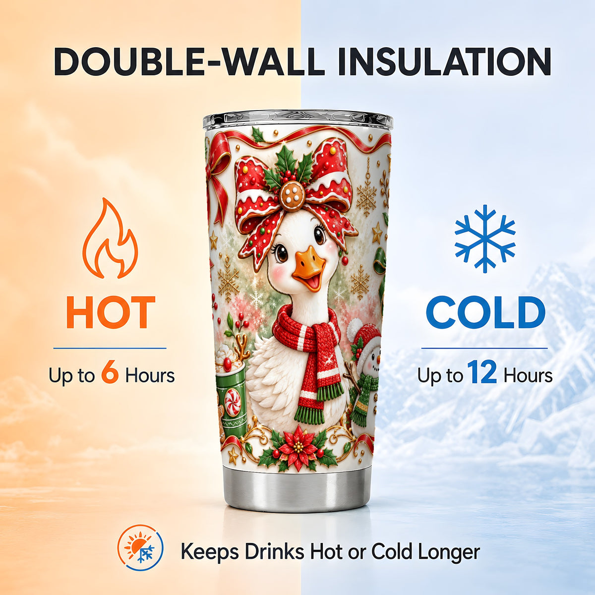 Gingerbread Bow Goose Tumbler 20oz, Christmas Stainless Steel Travel Cup