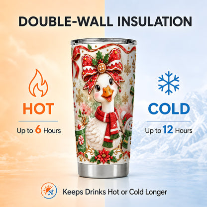 Gingerbread Bow Goose Tumbler 20oz, Christmas Stainless Steel Travel Cup