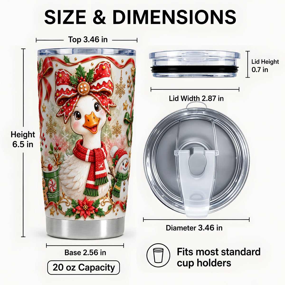 #pl[20oz|Steel] Gingerbread Bow Goose Tumbler 20oz, Christmas Stainless Steel Travel Cup