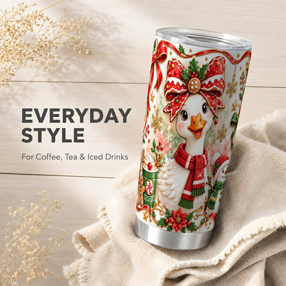 Gingerbread Bow Goose Tumbler 20oz, Christmas Stainless Steel Travel Cup