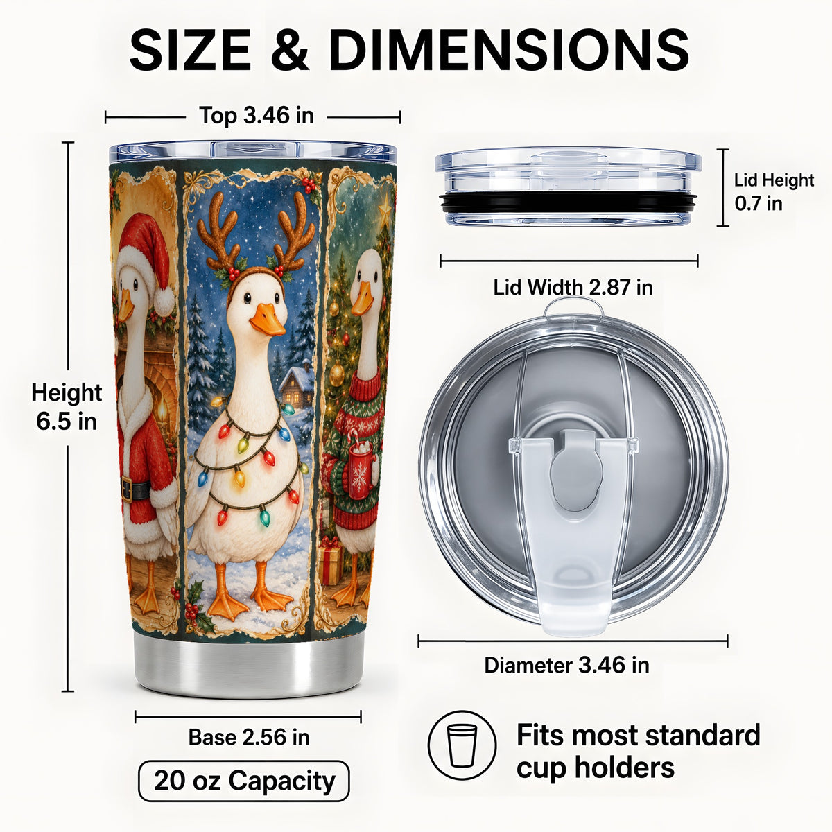 #pl[20oz|Steel] Christmas Goose Trio Tumbler 20oz, Vintage Stainless Steel Travel Cup