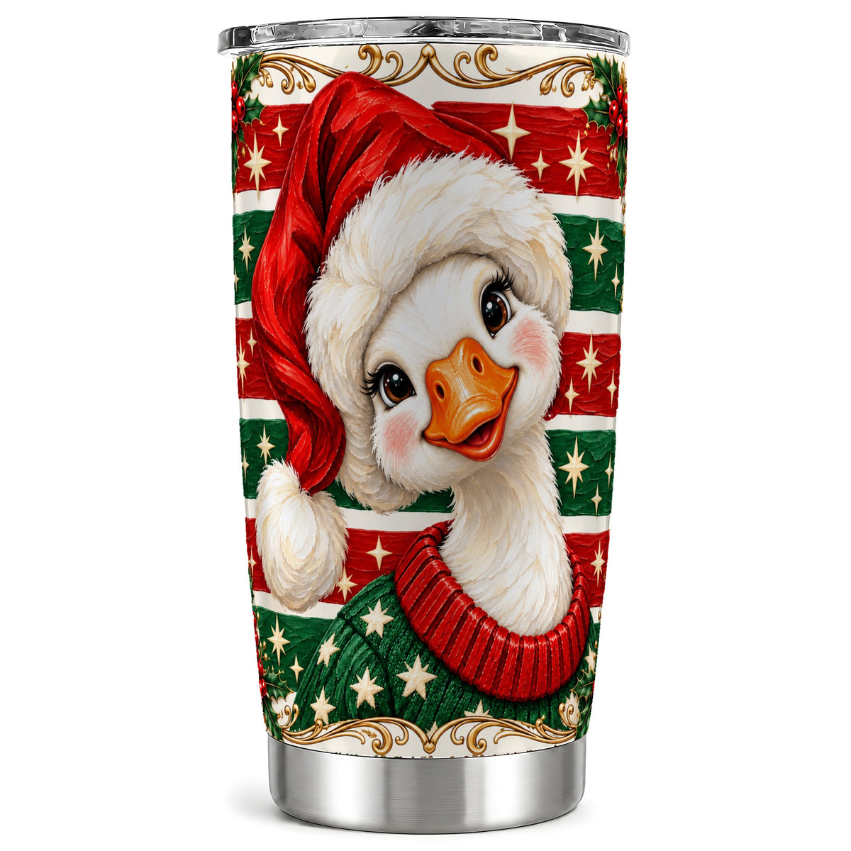 Santa Hat Goose Tumbler 20oz, Christmas Stainless Steel Travel Cup