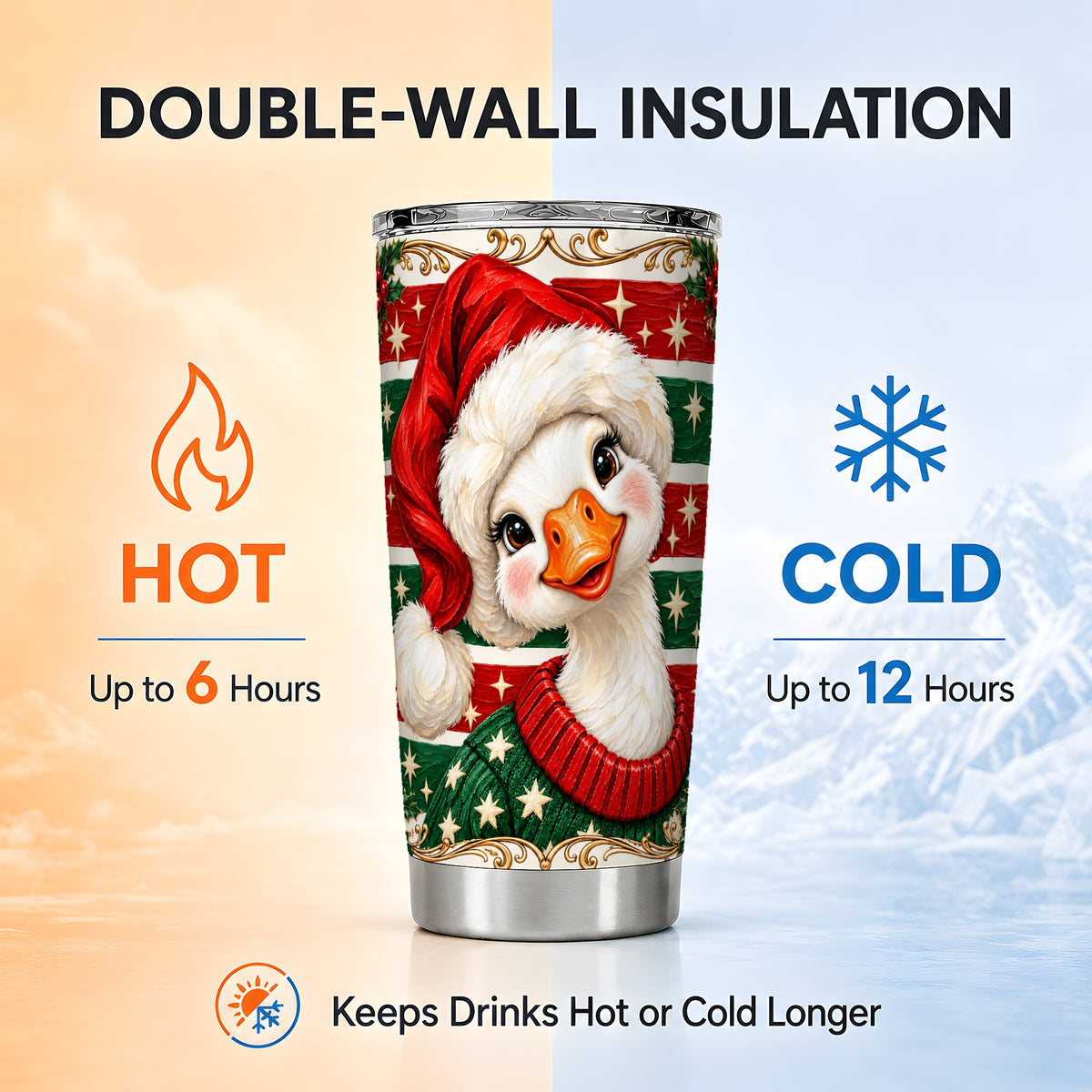 Santa Hat Goose Tumbler 20oz, Christmas Stainless Steel Travel Cup