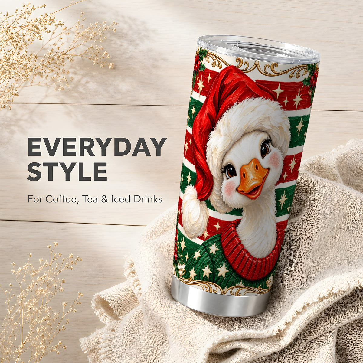 Santa Hat Goose Tumbler 20oz, Christmas Stainless Steel Travel Cup