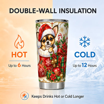 Stained Glass Chihuahua Tumbler 20oz, Christmas Stainless Steel Travel Cup