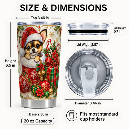 #pl[20oz|Steel] Stained Glass Chihuahua Tumbler 20oz, Christmas Stainless Steel Travel Cup