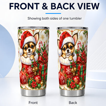 #pl[20oz|Steel] Stained Glass Chihuahua Tumbler 20oz, Christmas Stainless Steel Travel Cup