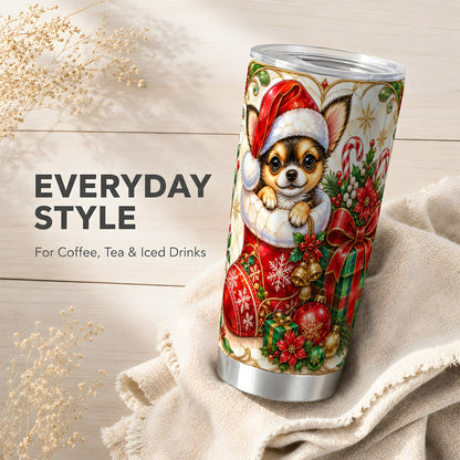 Stained Glass Chihuahua Tumbler 20oz, Christmas Stainless Steel Travel Cup
