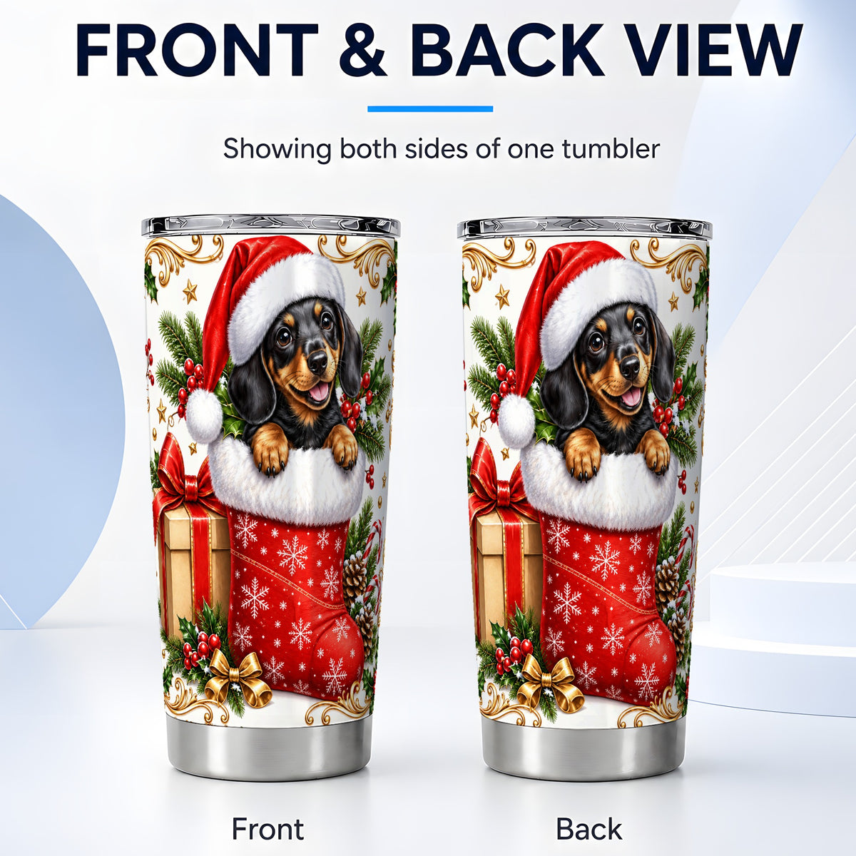 #pl[20oz|Steel] Christmas Dachshund Tumbler 20oz, Wiener Dog Stainless Steel Travel Cup