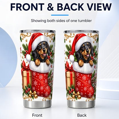 #pl[20oz|Steel] Christmas Dachshund Tumbler 20oz, Wiener Dog Stainless Steel Travel Cup