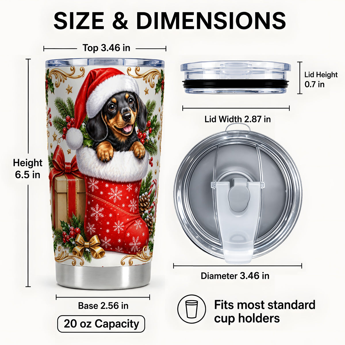 #pl[20oz|Steel] Christmas Dachshund Tumbler 20oz, Wiener Dog Stainless Steel Travel Cup