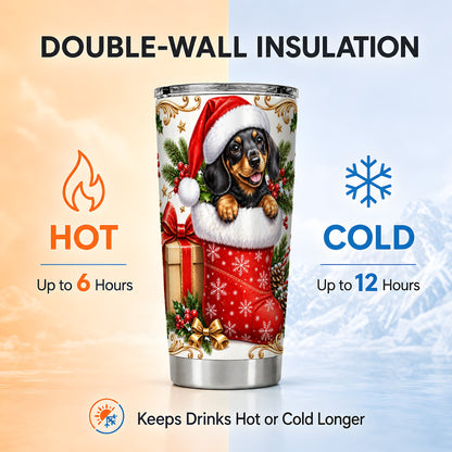 Christmas Dachshund Tumbler 20oz, Wiener Dog Stainless Steel Travel Cup