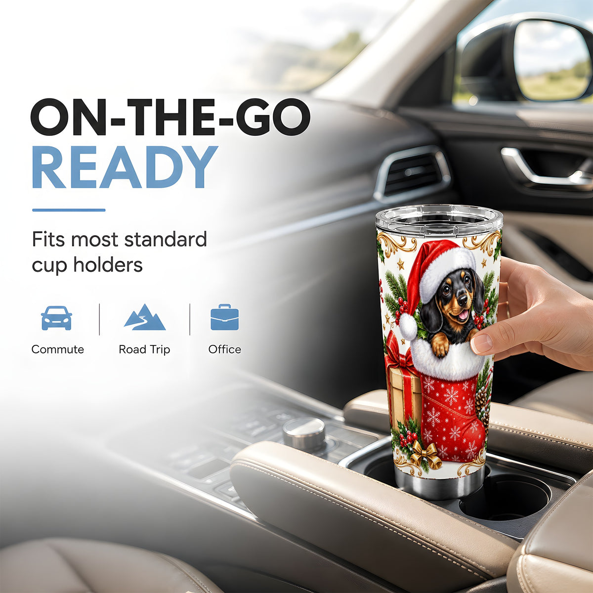Christmas Dachshund Tumbler 20oz, Wiener Dog Stainless Steel Travel Cup