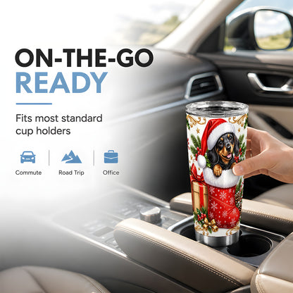 Christmas Dachshund Tumbler 20oz, Wiener Dog Stainless Steel Travel Cup