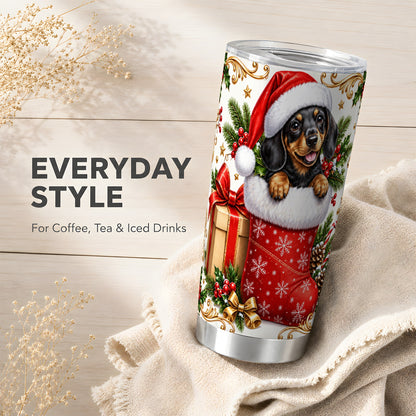 Christmas Dachshund Tumbler 20oz, Wiener Dog Stainless Steel Travel Cup