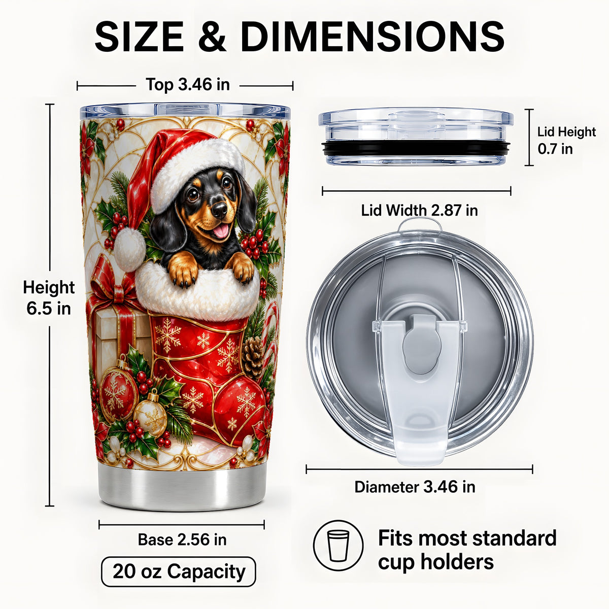 #pl[20oz|Steel] Stained Glass Dachshund Tumbler 20oz, Christmas Steel Travel Cup