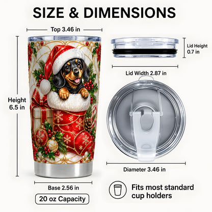#pl[20oz|Steel] Stained Glass Dachshund Tumbler 20oz, Christmas Steel Travel Cup