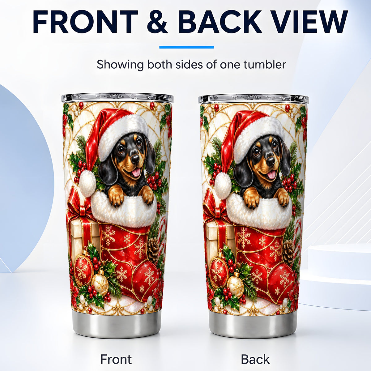 #pl[20oz|Steel] Stained Glass Dachshund Tumbler 20oz, Christmas Steel Travel Cup