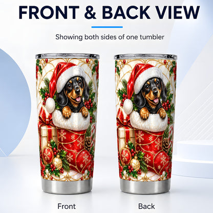 #pl[20oz|Steel] Stained Glass Dachshund Tumbler 20oz, Christmas Steel Travel Cup