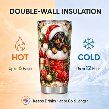 Stained Glass Dachshund Tumbler 20oz, Christmas Steel Travel Cup