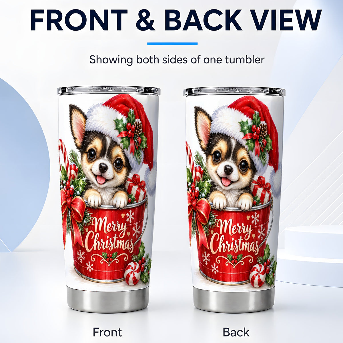 #pl[20oz|Steel] Merry Christmas Chihuahua Tumbler 20oz, Puppy Stainless Steel Travel Cup