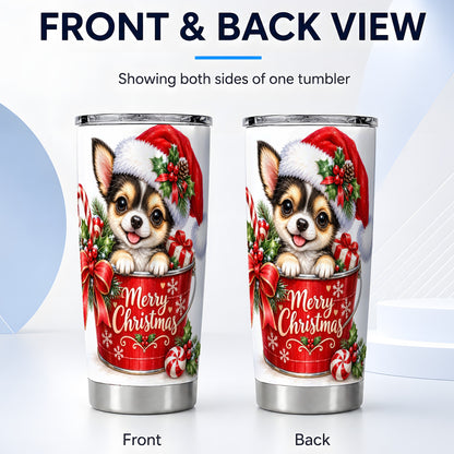 #pl[20oz|Steel] Merry Christmas Chihuahua Tumbler 20oz, Puppy Stainless Steel Travel Cup