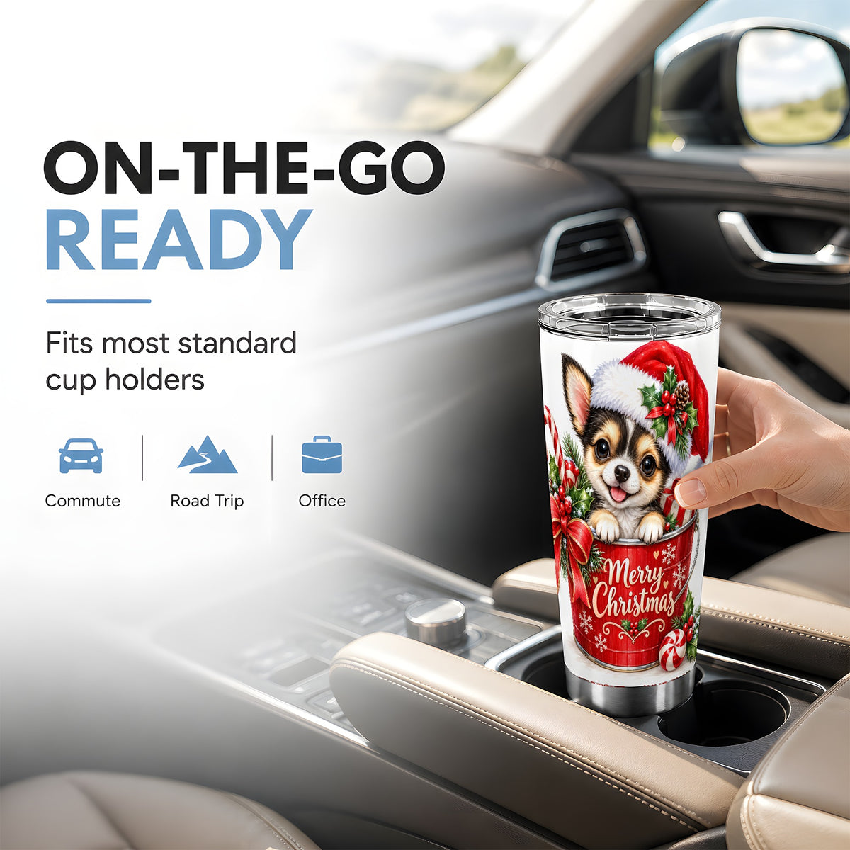 Merry Christmas Chihuahua Tumbler 20oz, Puppy Stainless Steel Travel Cup