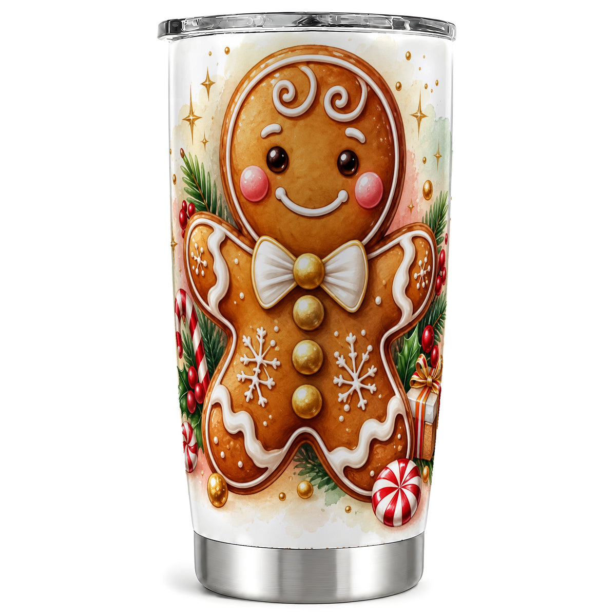 Gingerbread Man Tumbler 20oz, Christmas Cookie Stainless Steel Travel Cup