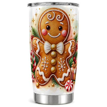 Gingerbread Man Tumbler 20oz, Christmas Cookie Stainless Steel Travel Cup