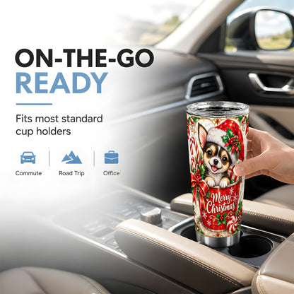 Christmas Chihuahua Tumbler 20oz, Santa Puppy Stainless Steel Travel Cup