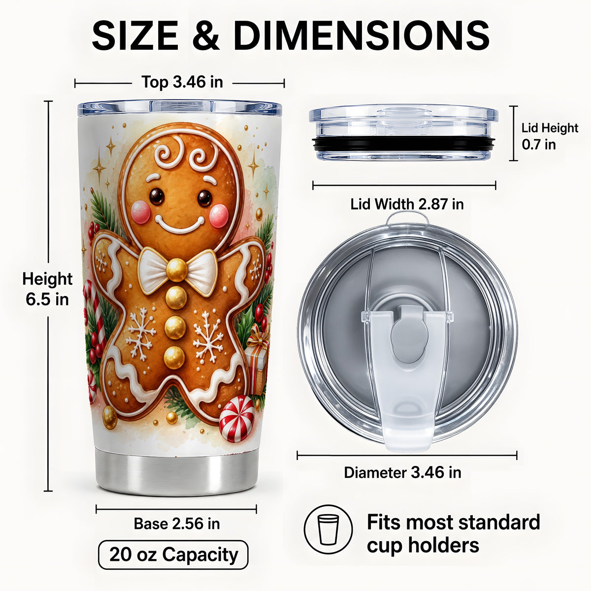 #pl[20oz|Steel] Gingerbread Man Tumbler 20oz, Christmas Cookie Stainless Steel Travel Cup
