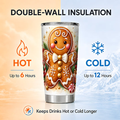 Gingerbread Man Tumbler 20oz, Christmas Cookie Stainless Steel Travel Cup