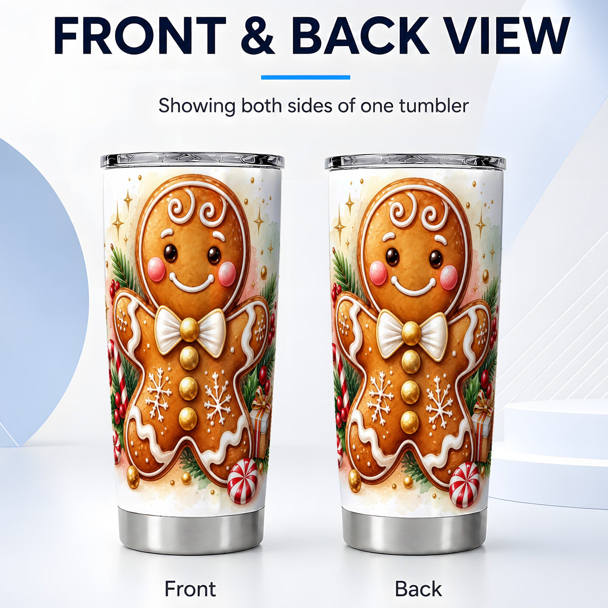 #pl[20oz|Steel] Gingerbread Man Tumbler 20oz, Christmas Cookie Stainless Steel Travel Cup