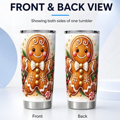 #pl[20oz|Steel] Gingerbread Man Tumbler 20oz, Christmas Cookie Stainless Steel Travel Cup