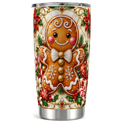 Gingerbread Man Tumbler 20oz, Festive Cookie Stainless Steel Travel Cup