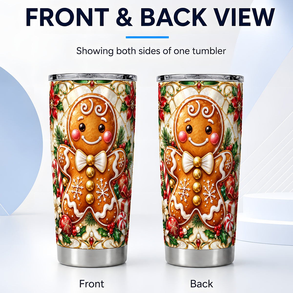 #pl[20oz|Steel] Gingerbread Man Tumbler 20oz, Festive Cookie Stainless Steel Travel Cup