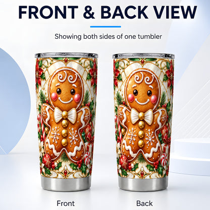 #pl[20oz|Steel] Gingerbread Man Tumbler 20oz, Festive Cookie Stainless Steel Travel Cup