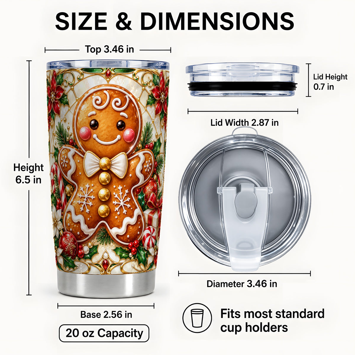 #pl[20oz|Steel] Gingerbread Man Tumbler 20oz, Festive Cookie Stainless Steel Travel Cup