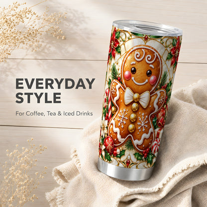 Gingerbread Man Tumbler 20oz, Festive Cookie Stainless Steel Travel Cup
