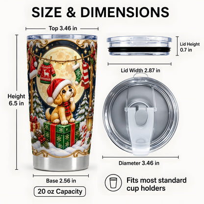 #pl[20oz|Steel] Christmas Puppy Tumbler 20oz, Santa Dog Stainless Steel Travel Cup