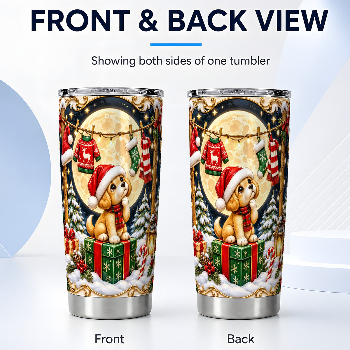 #pl[20oz|Steel] Christmas Puppy Tumbler 20oz, Santa Dog Stainless Steel Travel Cup