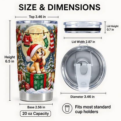 #pl[20oz|Steel] Christmas Puppy Tumbler 20oz, Golden Santa Dog Stainless Steel Travel Cup