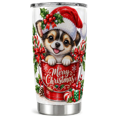 Christmas Chihuahua Tumbler 20oz, Santa Puppy Stainless Steel Travel Cup