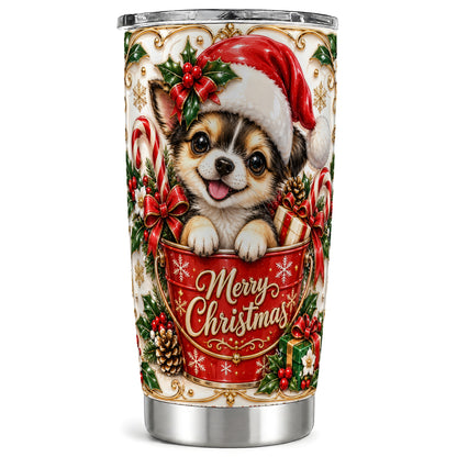 Christmas Chihuahua Tumbler 20oz, Ornate Puppy Stainless Steel Travel Cup