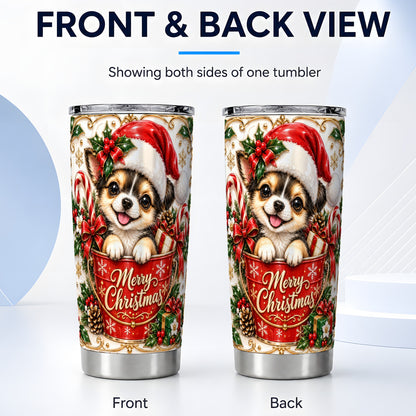 #pl[20oz|Steel] Christmas Chihuahua Tumbler 20oz, Ornate Puppy Stainless Steel Travel Cup