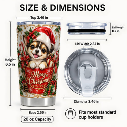 #pl[20oz|Steel] Christmas Chihuahua Tumbler 20oz, Ornate Puppy Stainless Steel Travel Cup