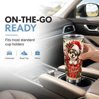 Christmas Chihuahua Tumbler 20oz, Ornate Puppy Stainless Steel Travel Cup