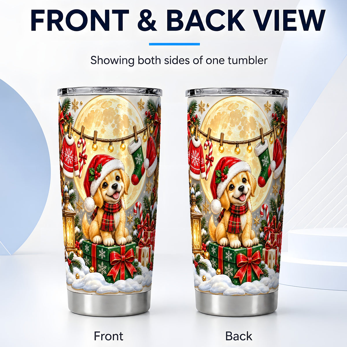 #pl[20oz|Steel] Christmas Golden Retriever Tumbler 20oz, Puppy Stainless Steel Travel Cup