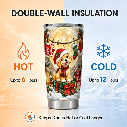 Christmas Golden Retriever Tumbler 20oz, Puppy Stainless Steel Travel Cup
